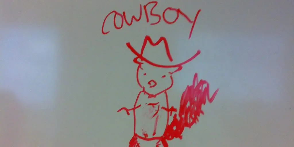 Whiteboard illustration of Cowboy Squirrel.